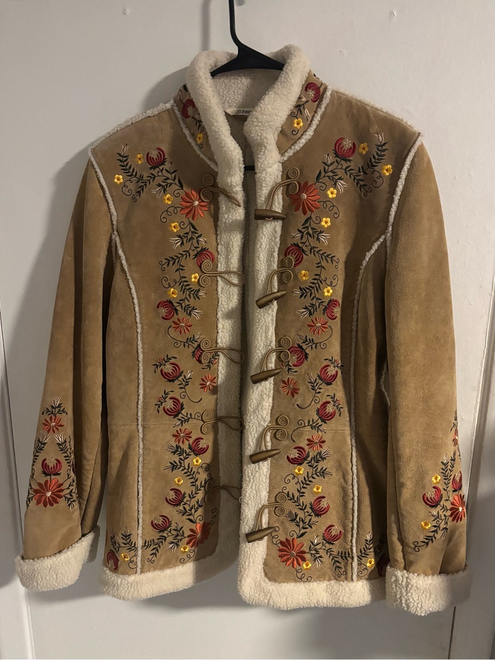 Vintage St John’s Bay Floral Embroidered Sherpa Suede Jacket Large
